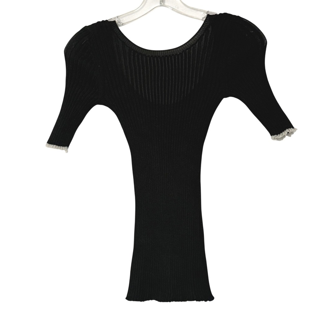 Proenza Schouler Pleated Knit Top Black Ribbed Contrast Trim Scoop Neck - XSmall